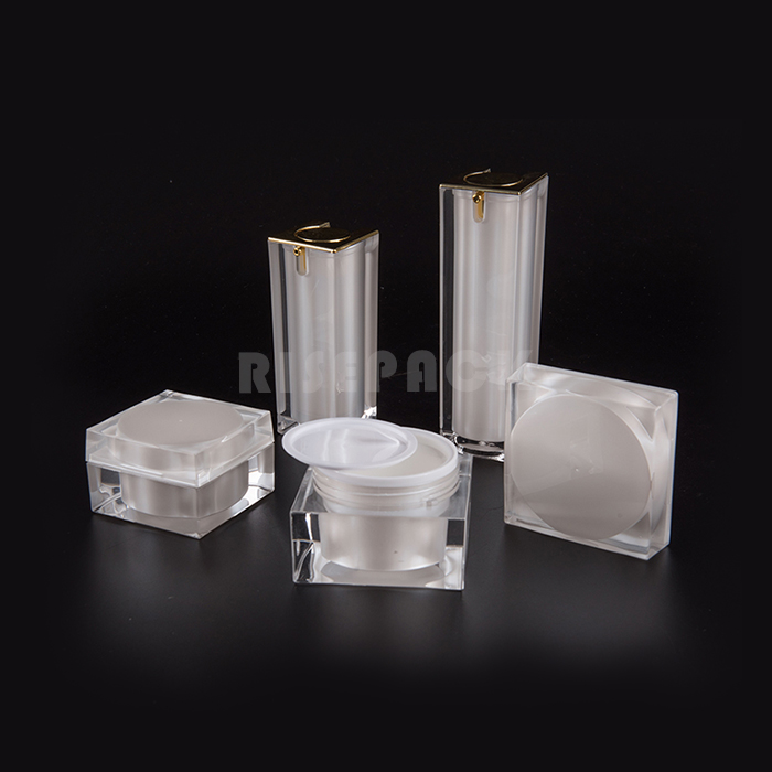 Acrylic square cream jar and airless lotion bottle