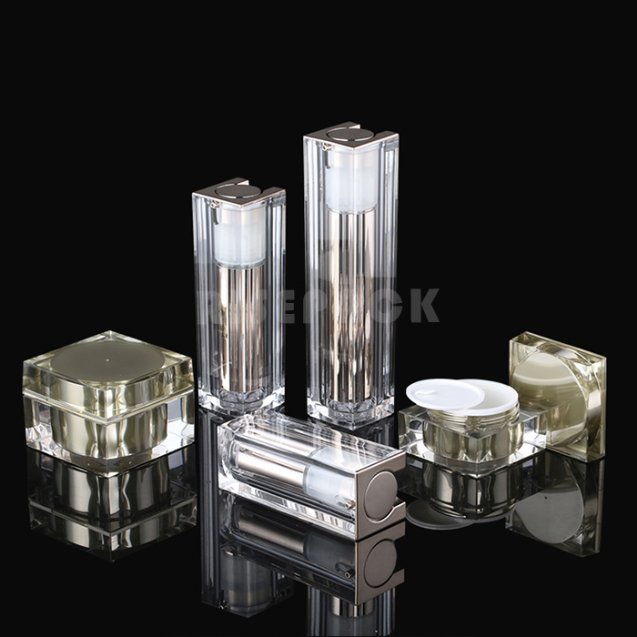 Acrylic square cream jar and airless lotion bottle